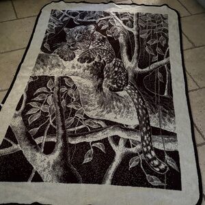 Vintage San Marcos Leopard on Tree Blanket Gently Loved 87”x54” Reversible